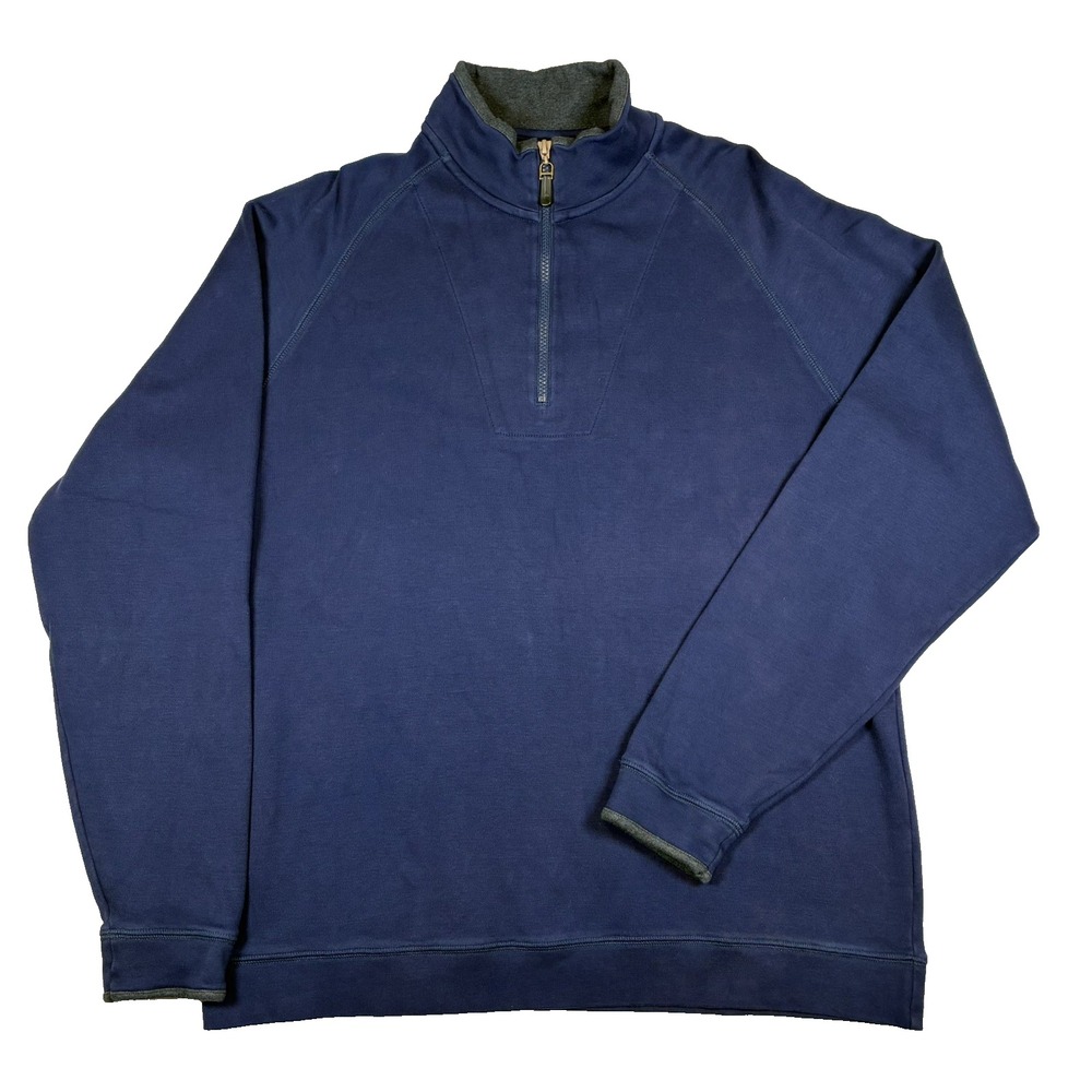 Orvis Sweater Mens L Navy Blue 1/4 Zip 100% Pima Cotton Pullover Casual Outdoor